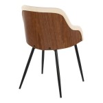 LumiSource Bacci Walnut Wood and Cream Faux Leather Arm Chair with Black Metal Legs - 2/Case LumiSource Bacci Walnut Wood and Cream Faux Leather Arm Chair with Black Metal Legs - 2/Case
