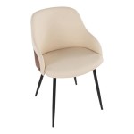 LumiSource Bacci Walnut Wood and Cream Faux Leather Arm Chair with Black Metal Legs - 2/Case LumiSource Bacci Walnut Wood and Cream Faux Leather Arm Chair with Black Metal Legs - 2/Case