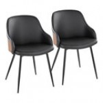 LumiSource Bacci Walnut Wood and Cream Faux Leather Arm Chair with Black Metal Legs - 2/Case LumiSource Bacci Walnut Wood and Cream Faux Leather Arm Chair with Black Metal Legs - 2/Case