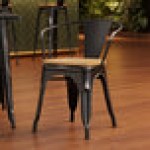 Lancaster Table & Seating Alloy Distressed Onyx Black Indoor Arm Chair with Natural Wood Seat Lancaster Table & Seating Alloy Distressed Onyx Black Indoor Arm Chair with Natural Wood Seat