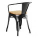 Lancaster Table & Seating Alloy Distressed Onyx Black Indoor Arm Chair with Natural Wood Seat Lancaster Table & Seating Alloy Distressed Onyx Black Indoor Arm Chair with Natural Wood Seat
