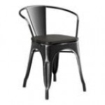 Lancaster Table & Seating Alloy Distressed Onyx Black Indoor Arm Chair with Natural Wood Seat Lancaster Table & Seating Alloy Distressed Onyx Black Indoor Arm Chair with Natural Wood Seat