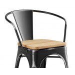 Lancaster Table & Seating Alloy Distressed Onyx Black Indoor Arm Chair with Natural Wood Seat Lancaster Table & Seating Alloy Distressed Onyx Black Indoor Arm Chair with Natural Wood Seat