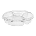 Inline Plastics Essentials 54 oz. Clear PET Plastic 5-Compartment Round Platter with Lid - 100/Case Inline Plastics Essentials 54 oz. Clear PET Plastic 5-Compartment Round Platter with Lid - 100/Case
