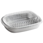 Choice Heavy Duty Smoothwall Silver Medium Oblong Foil Entree / Take-Out Pan with Dome Lid 47.4 oz. - 10/Pack