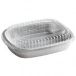 Choice Heavy Duty Smoothwall Silver Medium Oblong Foil Entree / Take-Out Pan with Dome Lid 47.4 oz. - 10/Pack