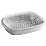 Choice Heavy Duty Smoothwall Silver Medium Oblong Foil Entree / Take-Out Pan with Dome Lid 47.4 oz. - 10/Pack