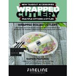 Fineline Flairware Individually Wrapped Pre-Rolled Napkin and Black Extra Heavy Weight Flatware and Utensils Kit - 100/Case