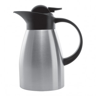 Service Ideas Stainless Touch 33.8 oz. Stainless Steel Insulated Coffee Carafe / Server with Black Lid KVP1000