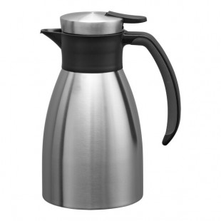 Service Ideas Slim Server 20 oz. Stainless Steel Insulated Light Weight Coffee Carafe / Server with Black Push-Button Lid 83706V2