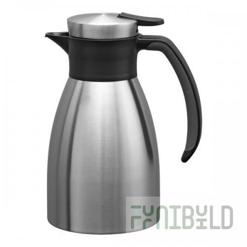 Service Ideas Slim Server 20 oz. Stainless Steel Insulated Light Weight Coffee Carafe / Server with Black Push-Button Lid 83706V2