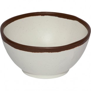 GET B-299-CRM Pottery Market 10 oz. Glazed Cream Melamine Bowl with Brown Trim - 24/Case