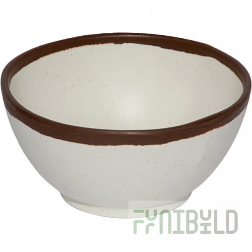 GET B-299-CRM Pottery Market 10 oz. Glazed Cream Melamine Bowl with Brown Trim - 24/Case