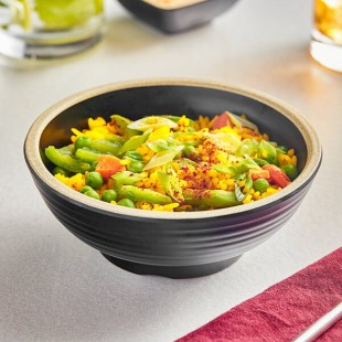 Acopa Ugoki 15 oz. Matte Black Melamine Bowl with Ivory Rim - 12/Pack Acopa Ugoki 15 oz. Matte Black Melamine Bowl with Ivory Rim - 12/Pack