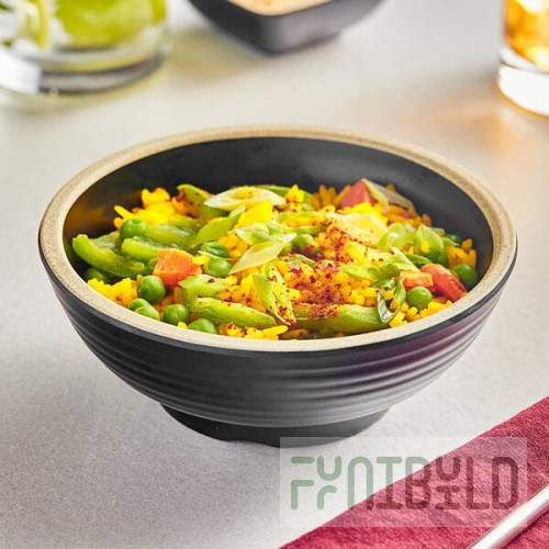 Acopa Ugoki 15 oz. Matte Black Melamine Bowl with Ivory Rim - 12/Pack