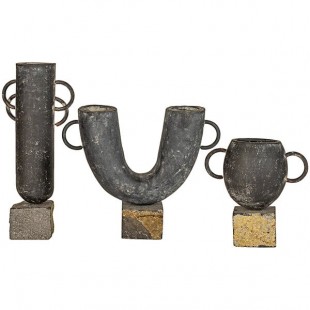 Kalalou 3-Piece Black Standard Clay Vase Set with Rock Base