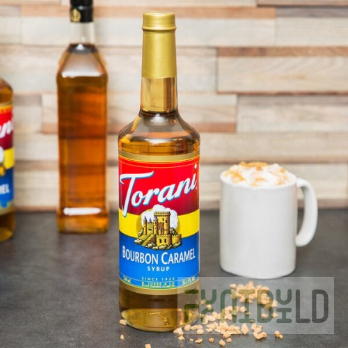 Torani Bourbon Caramel Flavoring Syrup 750 mL Glass Bottle