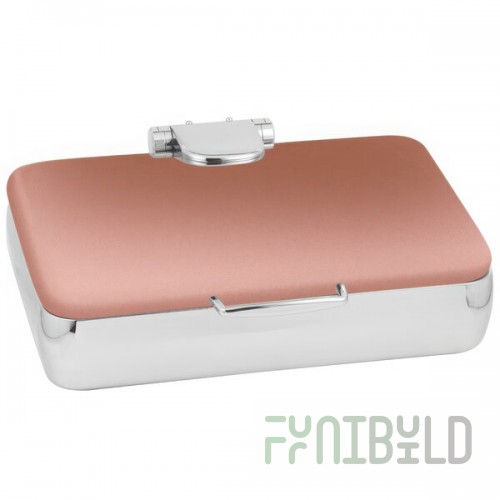 Eastern Tabletop 3995CP Jazz Rock 8 Qt. Rectangular Copper Coated Stainless Steel Induction Chafer with Hinged Dome Cover