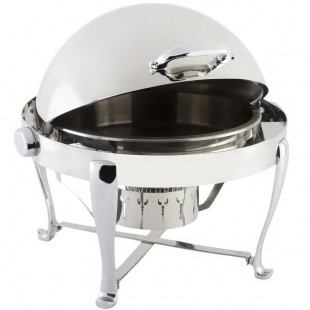 Bon Chef 19100CH Roman Sleek 8 Qt. Dripless Round Stainless Steel with Chrome Accents Roll Top Chafer with Roman Legs Bon Chef 19100CH Roman Sleek 8 Qt. Dripless Round Stainless Steel with Chrome Accents Roll Top Chafer with Roman Legs