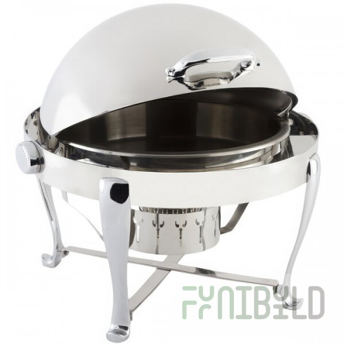 Bon Chef 19100CH Roman Sleek 8 Qt. Dripless Round Stainless Steel with Chrome Accents Roll Top Chafer with Roman Legs