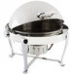Bon Chef 19100CH Roman Sleek 8 Qt. Dripless Round Stainless Steel with Chrome Accents Roll Top Chafer with Roman Legs Bon Chef 19100CH Roman Sleek 8 Qt. Dripless Round Stainless Steel with Chrome Accents Roll Top Chafer with Roman Legs