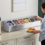 ServSense Large Stainless Steel Hotel Pan Organizer Set with (4) 1/6 Size Pans and (2) Flatware Cylinders