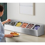 ServSense Large Stainless Steel Hotel Pan Organizer Set with (4) 1/6 Size Pans and (2) Flatware Cylinders