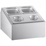 ServSense Large Stainless Steel Hotel Pan Organizer Set with (4) 1/6 Size Pans and (2) Flatware Cylinders