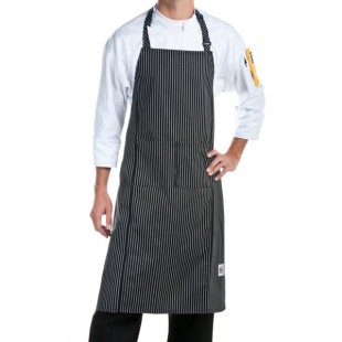 Chef Revival Pinstripe Poly-Cotton Customizable Bib Apron with 1 Pocket - 38