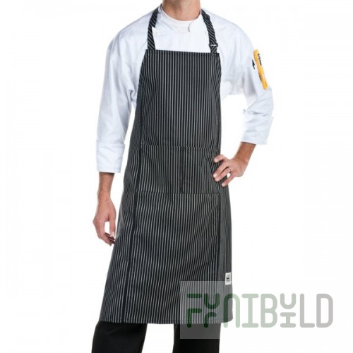Chef Revival Pinstripe Poly-Cotton Customizable Bib Apron with 1 Pocket - 38