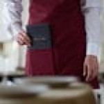 Choice Burgundy Poly-Cotton Adjustable Tuxedo Apron with 2 Pockets - 32