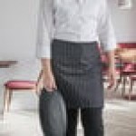 Choice Black and White Pinstripe Poly-Cotton Half Bistro Apron with 2 Pockets - 18