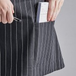 Choice Black and White Pinstripe Poly-Cotton Half Bistro Apron with 2 Pockets - 18