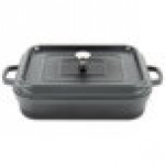 GET Heiss 5 Qt. Gray Enamel Coated Cast Aluminum Roasting Pan with Lid - 12 7/8