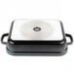 GET Heiss 5 Qt. Gray Enamel Coated Cast Aluminum Roasting Pan with Lid - 12 7/8