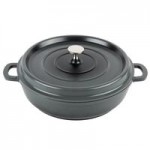 GET Heiss 5 Qt. Gray Enamel Coated Cast Aluminum Roasting Pan with Lid - 12 7/8