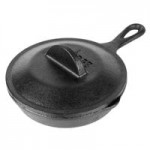 Lodge 14 oz. Pre-Seasoned Heat-Treated Mini Cast Iron Round Casserole Dish with Walnut Wood Underliner