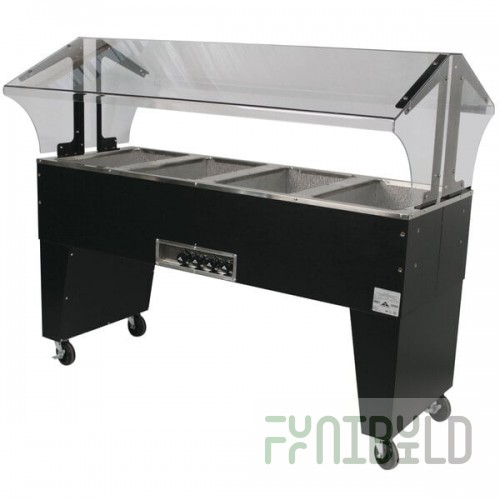 Advance Tabco B4-240-B-S Open Base Everyday Buffet Stainless Steel Four Pan Electric Hot Food Table with Stainless Steel Liners - Open Well - 208/240V