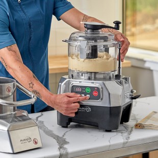 AvaMix Goliath Combination Food Processor with 5 Qt. Clear Plastic Bowl, Continuous Feed, and 2 Discs - 2 hp