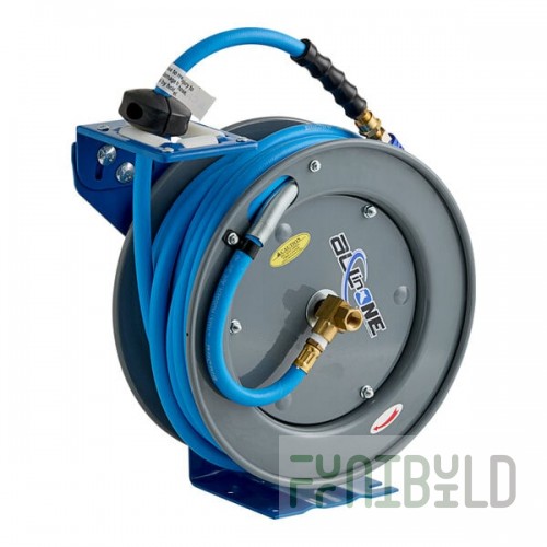 BluBird All-In-One Gray Powder-Coated Steel Air Hose Reel with 50' x 3/8