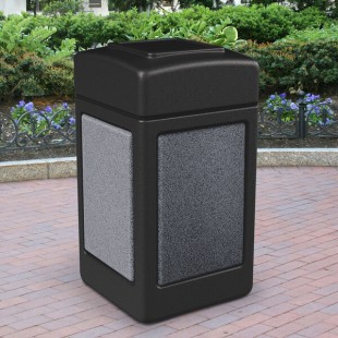 Commercial Zone 720313 StoneTec 42 Gallon Black Square Decorative Trash Can with Pepperstone Panels