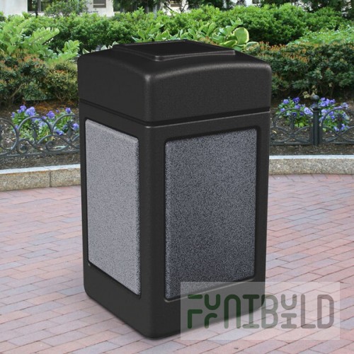 Commercial Zone 720313 StoneTec 42 Gallon Black Square Decorative Trash Can with Pepperstone Panels