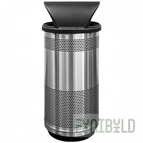 Witt Industries SC35P-01-SS-HT Standard Series 35 Gallon Perforated Stainless Steel Outdoor Trash Can with Hood Top Lid