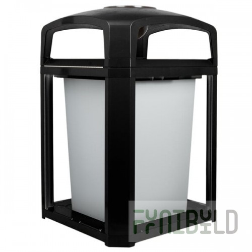 Rubbermaid® FG397001BLA Landmark Series Classic Container Black Square Polycarbonate Dome Top Frame with Ashtray and FG395800 Rigid Plastic Liner 35 Gallon