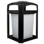 Rubbermaid® FG397001BLA Landmark Series Classic Container Black Square Polycarbonate Dome Top Frame with Ashtray and FG395800 Rigid Plastic Liner 35 Gallon
