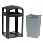 Rubbermaid® FG397001BLA Landmark Series Classic Container Black Square Polycarbonate Dome Top Frame with Ashtray and FG395800 Rigid Plastic Liner 35 Gallon