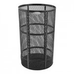 Lancaster Table & Seating 36 Gallon Heavy-Duty Round Black Steel Slatted Outdoor Trash Can with Flat Lid