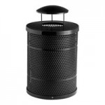 Lancaster Table & Seating 36 Gallon Heavy-Duty Round Black Steel Slatted Outdoor Trash Can with Flat Lid