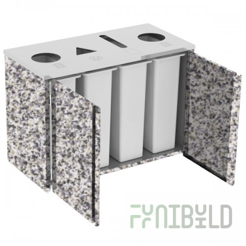 Lakeside 3418GS Stainless Steel Rectangular Refuse (2) / Recycle / Paper Station with Top Access and Gray Sand Laminate Finish - 48 1/2