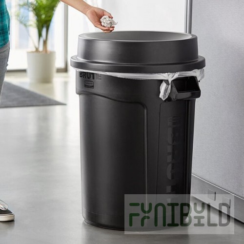 Rubbermaid® BRUTE 32 Gallon Black Round Trash Can and Funnel Top Lid